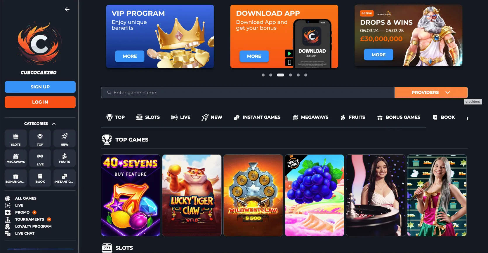 Schermafbeelding van Cusco Casino interface